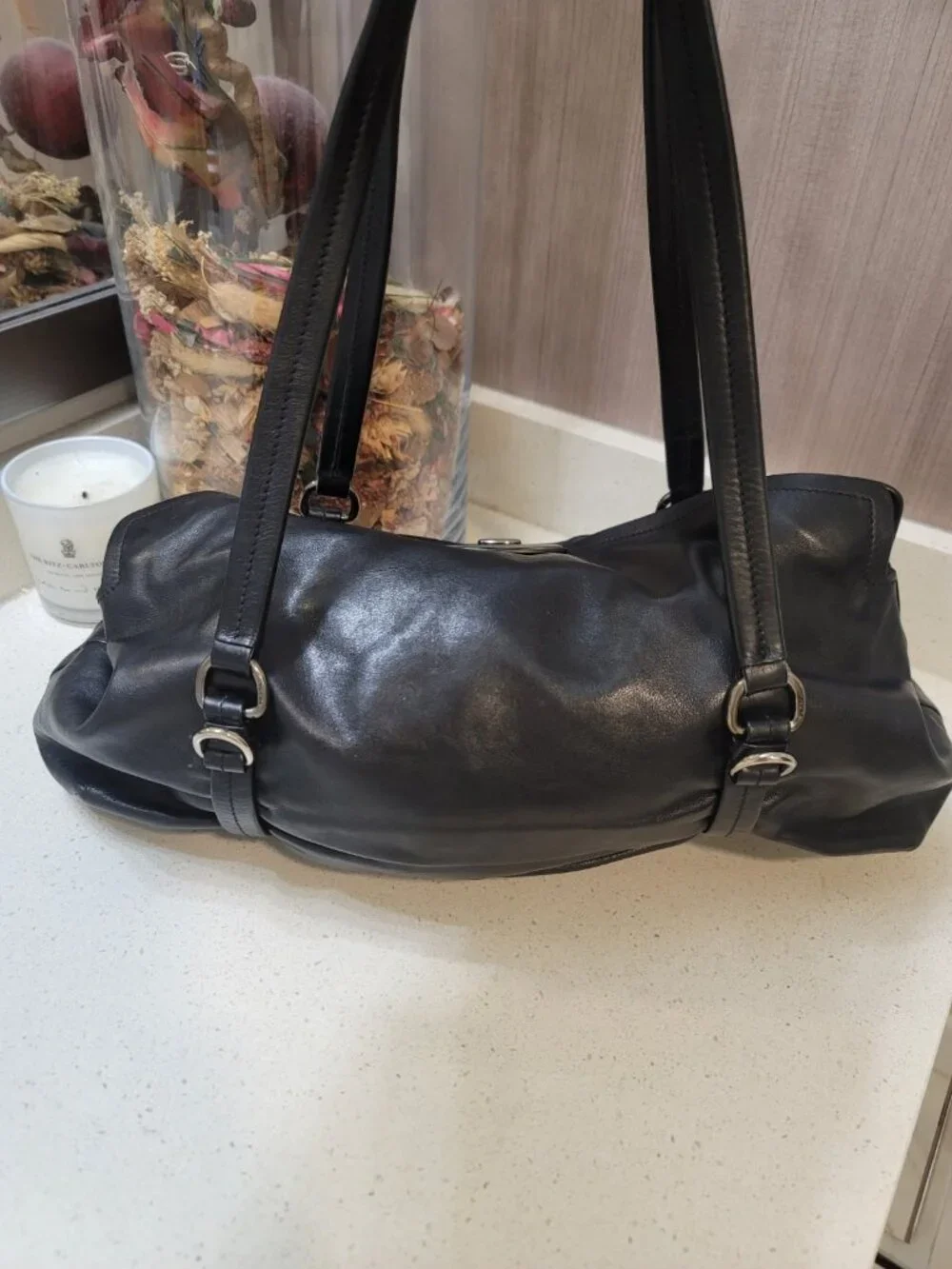 PRADA Milano Italy Black Tessuto-Vitelli Push-lock Easy Shoulder Bag Vintage - Picture 3 of 16